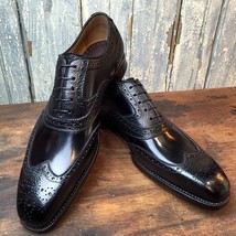NEW Handmade Men&#39;s Black Color Leather Shoes, Men&#39;s Wing Tip Lace Up Formal Shoe - £114.74 GBP