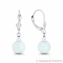 White Lab-Created Opal Ball 14k White Gold Leverback Long Drop Dangling Earrings - £96.83 GBP+