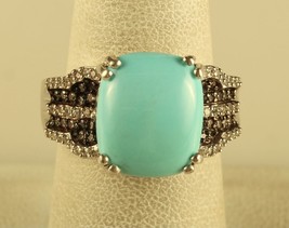 Vtg Sterling Sign 925 STS Cushion cut Turquoise CZ Channel  Ring Band 7 1/2 - £59.34 GBP