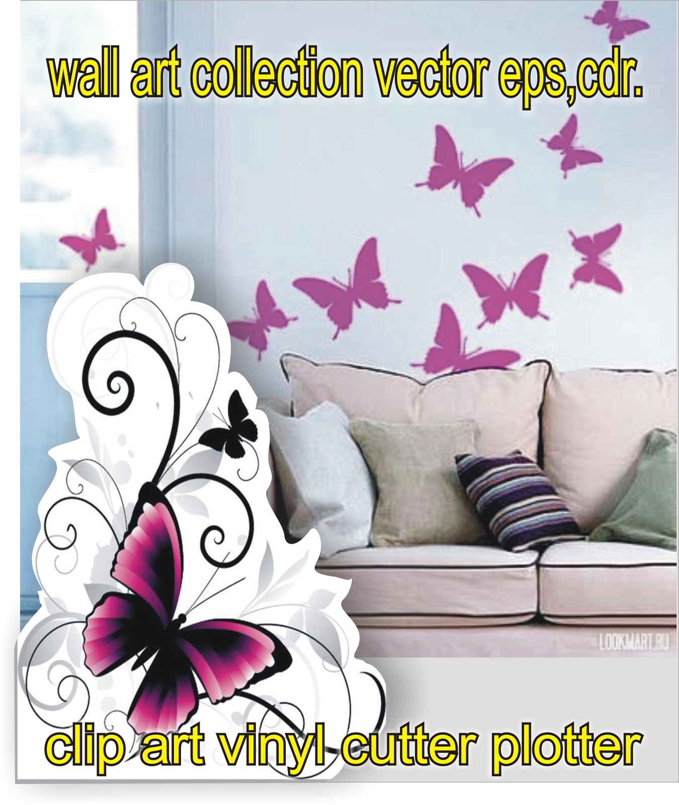 Archive clipart images of beautiful butterflies, tattoo.