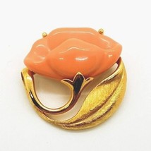 Avon Flower Brooch Coral Pink Vintage 1 1/4&quot; Gold Tone Pin - £20.67 GBP