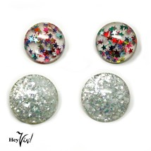 Vintage 2 Pairs Confetti Clip On Button Earrings - Glitter Tiny Stars - ... - £17.53 GBP