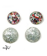 Vintage 2 Pairs Confetti Clip On Button Earrings - Glitter Tiny Stars - ... - £17.30 GBP