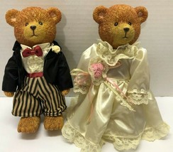 Russ Berrie Set of 2 Bride &amp; Groom 7&quot; Jointed TEDDY TOWN Bear Figures - $19.80