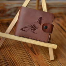 Pigeon Gift Personalized Customized Engraved Leather Handmade Mens Wallet - £35.41 GBP