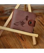 Pigeon Gift Personalized Customized Engraved Leather Handmade Mens Wallet - £35.41 GBP