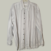 Perry Ellis Mens Button Down Shirt Medium Striped Gray White Black  - $14.96
