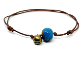 Bead &amp; Bell Ankle Bracelet Turquoise Wrist Ceramic Bead Twee Whimsical J... - £5.74 GBP