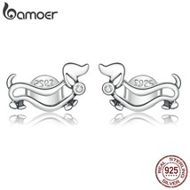 Authentic 925 Sterling Silver Cute Puppy Stud Earrings for Women Plated platinum - £16.05 GBP