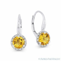 1.32 ct Citrine &amp; Diamond 14k White Gold Drop Dangling Leverback Baby Earrings - £273.37 GBP