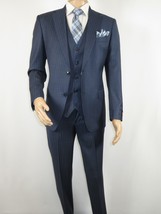 Men Suit BERLUSCONI Turkey 100% Italian Wool Super 180&#39;s Vested #Ber3 Ink Blue - £239.79 GBP