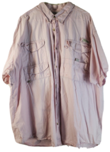 PFG Columbia Button Up Shirt Mens Size 2XL Pink 100% Cotton Short Sleeve Pockets - £13.86 GBP