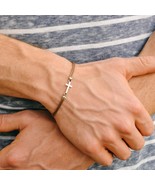Cross bracelet for men, silver tone charm, brown string, Christian gift for him - $10.00 - $11.00