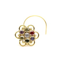 Indian Floral Gold Plated Nose Stud Multi CZ Twisted nose ring 24g - £11.96 GBP