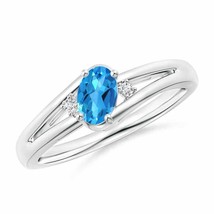 ANGARA 6x4mm Natural Swiss Blue Topaz and Diamond Split Shank Ring in Silver - £154.03 GBP+