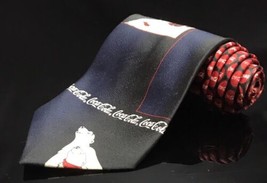 Coca Cola Polar Bear&#39;s White Red Blue Black Original Bottle Caps 100% Silk Tie - £13.18 GBP