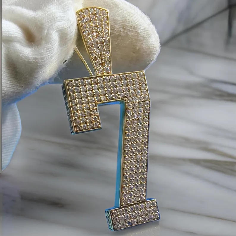 2Ct Round Lab-Created Diamond Customize Any Number Pendant 14K White Gol... - $149.99