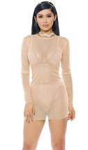 Nude Sheer Mini Dress Mesh Long Sleeves Layering Costume Club 118825 M/L - $36.17