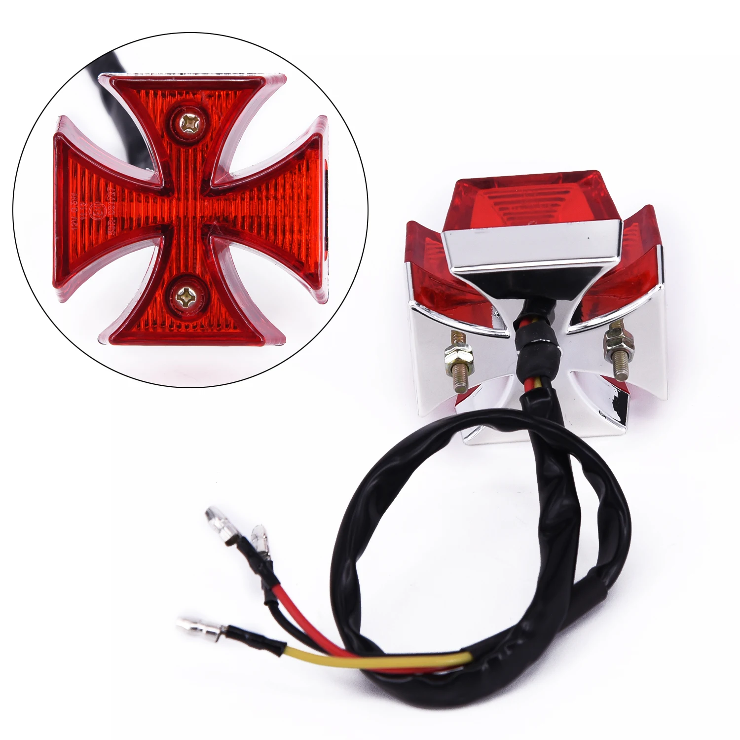 Motorcycle Tail Light - Distinctive Maltese Cross Design, Universal Fit for Ch - £10.19 GBP