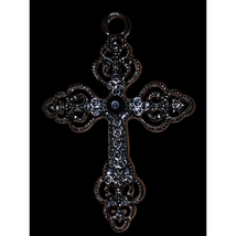 Beautiful vintage silver and black rhinestone cross pendant - $17.82