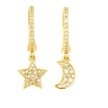 0.28CT Real Moissanite Moon &amp; Star Hoop Earrings 14K Yellow Gold Plated Silver - $186.99