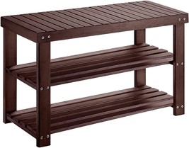 Brown Wonder Comfort Shoe Rack Bench, 3-Tier Bamboo Storage, And Living Room. - £41.89 GBP