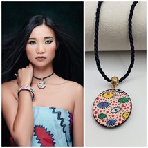 Painted wood pendant necklace Inspired by Kusama Art Colorful Eyes Polka Dots - £34.90 GBP