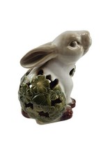 Large Garden Rabbit Bunny Figurine Pottery with Green Leafs and Lady Bug 12.5inc - £51.28 GBP