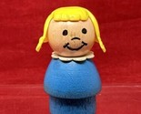 ALL WOOD Fisher Price Little People Smiley Goldilocks Girl Blue Round Bo... - $11.87