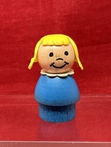 ALL WOOD Fisher Price Little People Smiley Goldilocks Girl Blue Round Body VTG - £9.63 GBP
