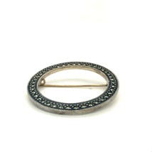 Vintage Signed Sterling Judith Jack Mid Century Face Marcasite Circle Brooch Pin - £51.38 GBP