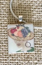 Boho Handmade Scrabble Tile Necklace Woman Wearing Fruit Hat Pendant - £3.13 GBP