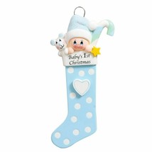 Rudolph &amp; Me Babys First Christmas Long Stocking Ornament Blue Boy New - $11.17