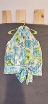 Lilly Pulitzer Via Blue Belle Antoinette Silk Stretch Halter Top Sz 6 Tie Front  - £58.73 GBP