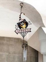 Halloween Cat Witch Wind Chime - Spooky Metal Decor for Indoor/Outdoor Use - $25.77