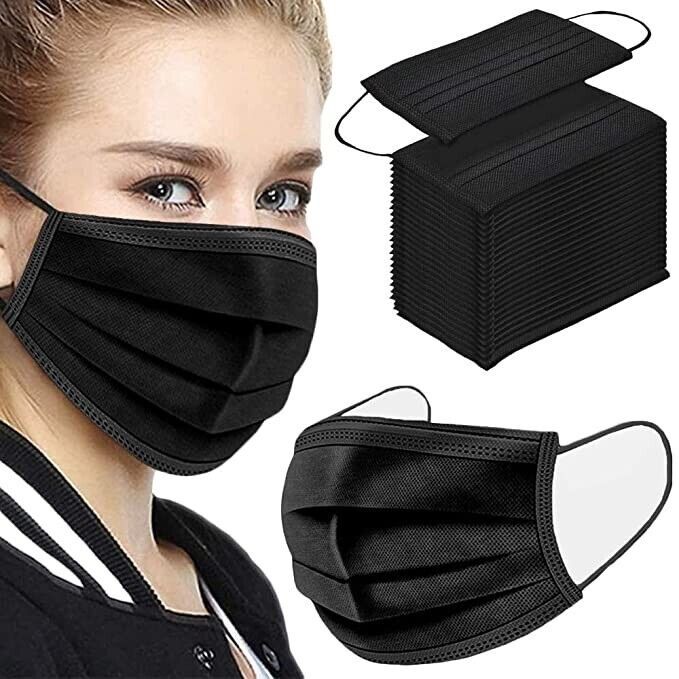 Disposable Face Covering, Face Protective (Black) Box of 100. - $8.90