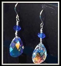 Earrings - Large Briolette Crystal with Smaller Blue Crystals - Need to ... - $468.36 MXN