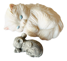 Vintage Ceramic Figurines Kitty Cat &amp; Mouse Lying Down Sleeping Ceramic ... - $24.18