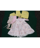 Baby Girl Toddler Doll Pink Dress Roses Knitted Crochet Bonnet Mittens B... - $16.30 CAD