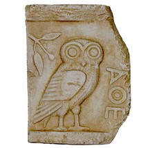 Owl of Athena Minerva Bas Relief Decor Sculpture Symbol of Knowledge &amp; Wisdom - £40.13 GBP