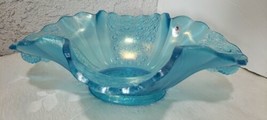 Early Fenton Fruit Bowl Ice Blue Irredescent Daisy And Button MCM Footed - $65.44