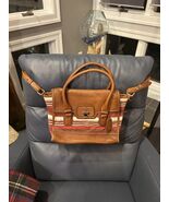 Cole Haan Brooke Flap Brown Leather Canvas Valise Hand Bag - €33,75 EUR