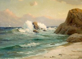 Art Oil painting Seascape Cape Mendocino ocean waves Huge rocks in sunset canvas - £36.94 GBP