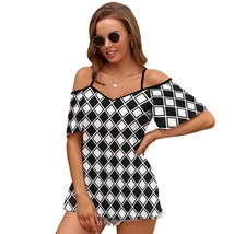 Mondxflaur Grid T Shirts for Women Short Sleeve Spaghetti Strap Top Clothes - £18.35 GBP