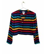 Vintage 90’s Bold Multicolored Stripe Crop Jacket Size 12 Leslie Fay - $23.32