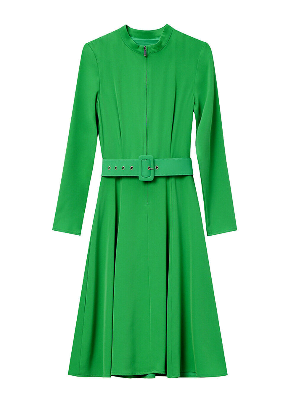 Kate Middleton Inspired Green Belted High Neck Zip Front Fit-&-Flare Coat Dress Item image 6