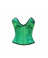 Green Satin Deep Bust Corset Gothic Burlesque Costume Waist Training Bustier Top - £56.71 GBP