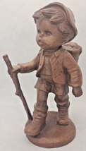 Vtg  Red Mill Mfg Walking Hiking Boy Statue Carved Pecan Shell Resin 8.5&quot; U191 - $19.99