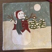Pottery Barn Snowman Crewel Embroidered Pillow Cover 18x18 - $41.58