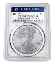 2021-W S $1 Argent American Eagle Preuve Classé Par PCGS As PR70DCAM Début De T2 - £145.71 GBP